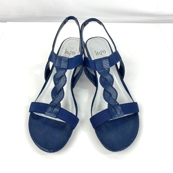 MPO Women's Sandals 9.5 M Flats Slip On Navy Blue Stretch 41 Worn Once Ruana - Picture 1 of 7